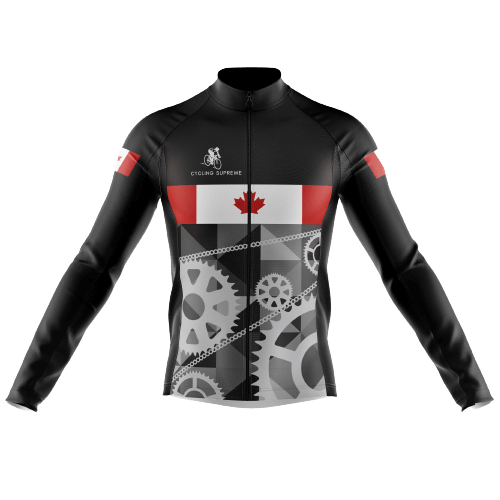 Men's long sleeve cycling jersey with Canada crank design. | Cycling Supreme