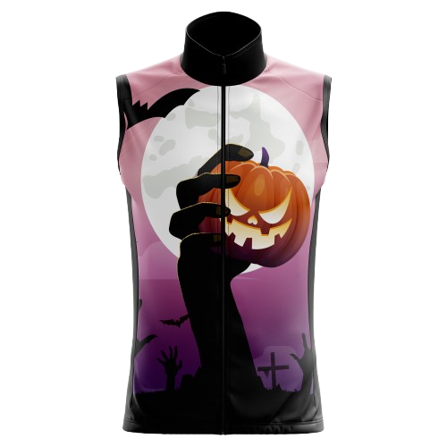 Women's Halloween Hand Pumpkin sleeveless cycling jersey featuring spooky pumpkin hand design and breathable fabric. | Cycling Supreme