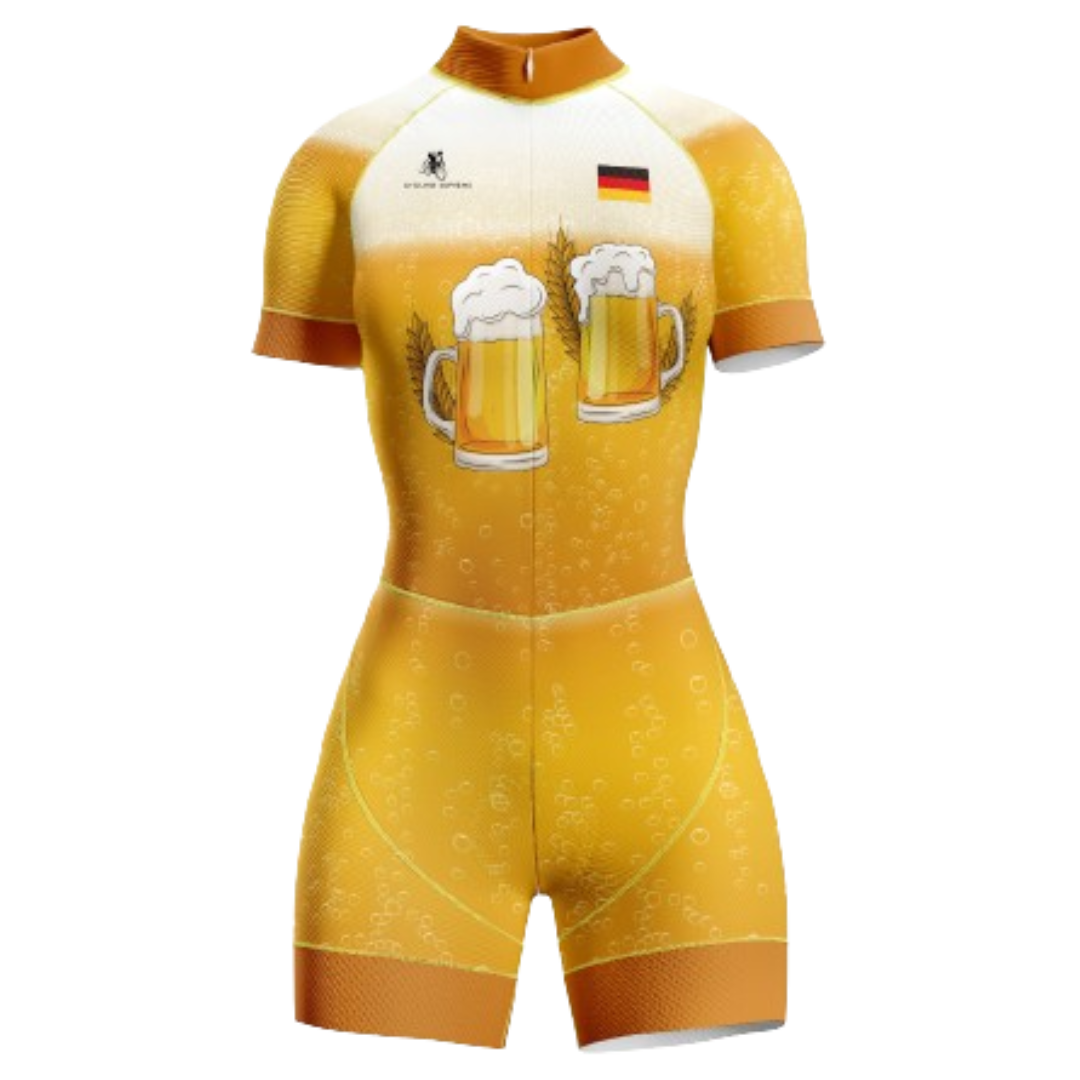 Women's Germany Beer triathlon suit featuring a fun beer-themed design and breathable fabric for peak performance. | Cycling Supreme
