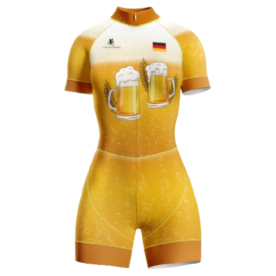 Women's Germany Beer triathlon suit featuring a fun beer-themed design and breathable fabric for peak performance. | Cycling Supreme