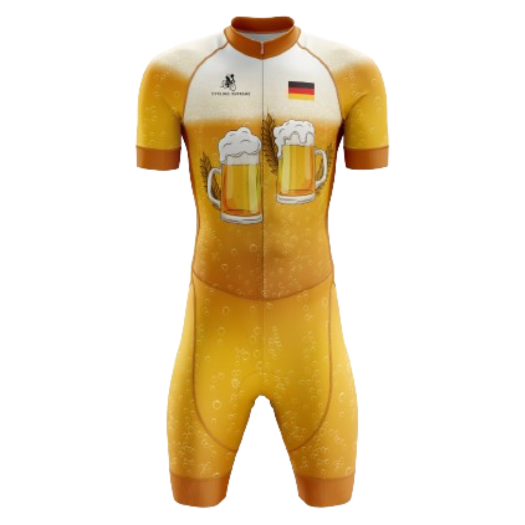 Men's Germany Beer triathlon suit with a fun beer-themed design and breathable fabric for optimal performance. | Cycling Supreme