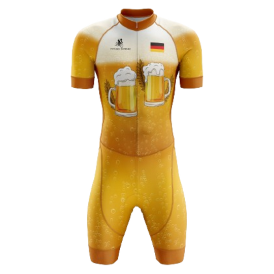 Men's Germany Beer triathlon suit with a fun beer-themed design and breathable fabric for optimal performance. | Cycling Supreme