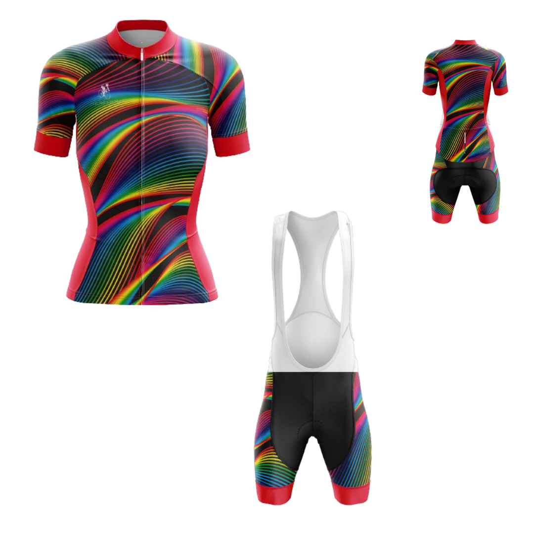Women's Neon Stripes cycling kit with vibrant neon stripe design and breathable, moisture-wicking fabric for comfort | Cycling Supreme