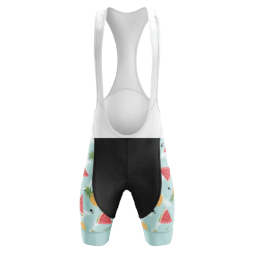 Fun unisex bib shorts featuring watermelon and pineapple designs. | Cycling Supreme