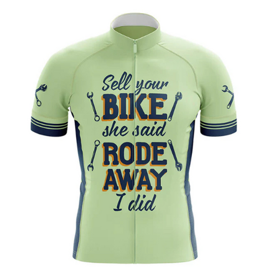 Bold and eye-catching cycling jersey with the statement "Sell Your Bike." A must-have for passionate cyclists.