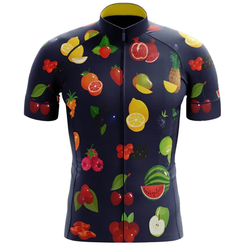 Bright and energetic cycling jersey with a lively fruit punch theme. Adds a burst of color to your ride. | Cycling Supreme