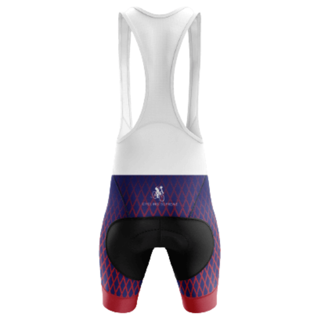 Red Diamond Bib Shorts featuring a sleek red diamond design and breathable material for a high-performance and comfortable ride. | Cycling Supreme