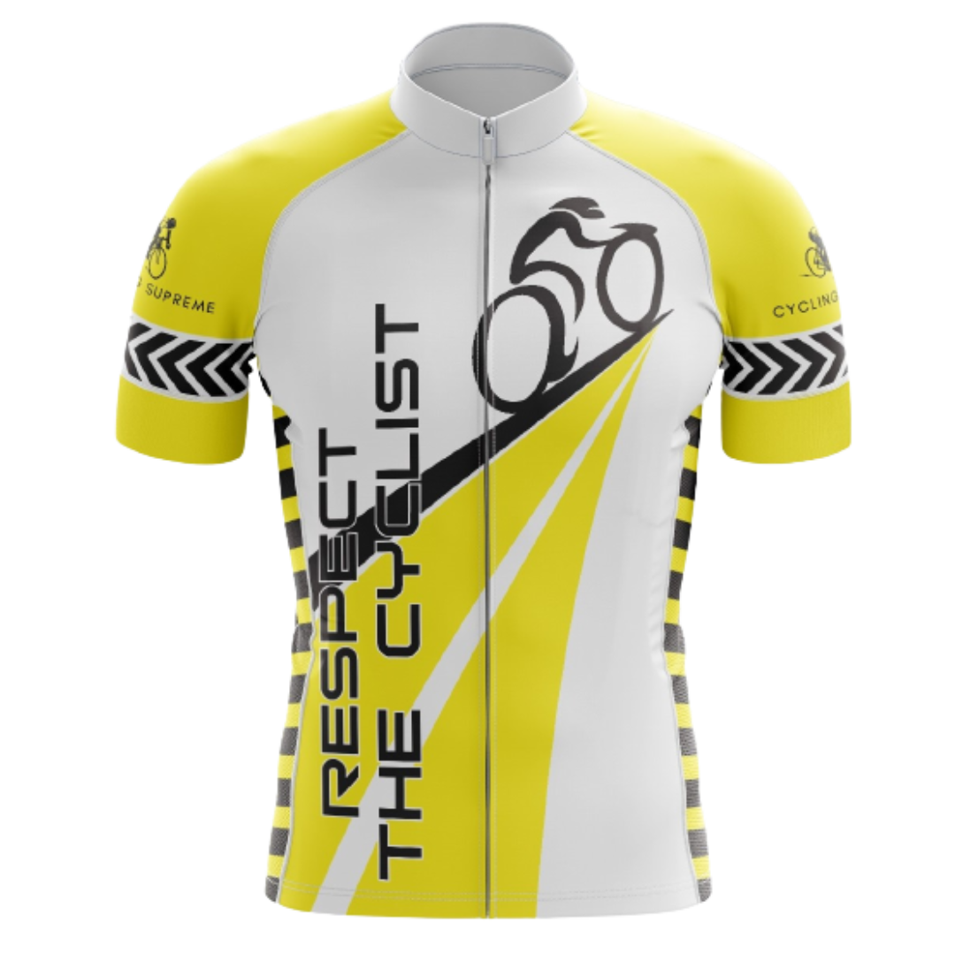 Men's Share the Road cycling jersey featuring a design promoting road safety and breathable fabric for a comfortable ride. | Cycling Supreme
