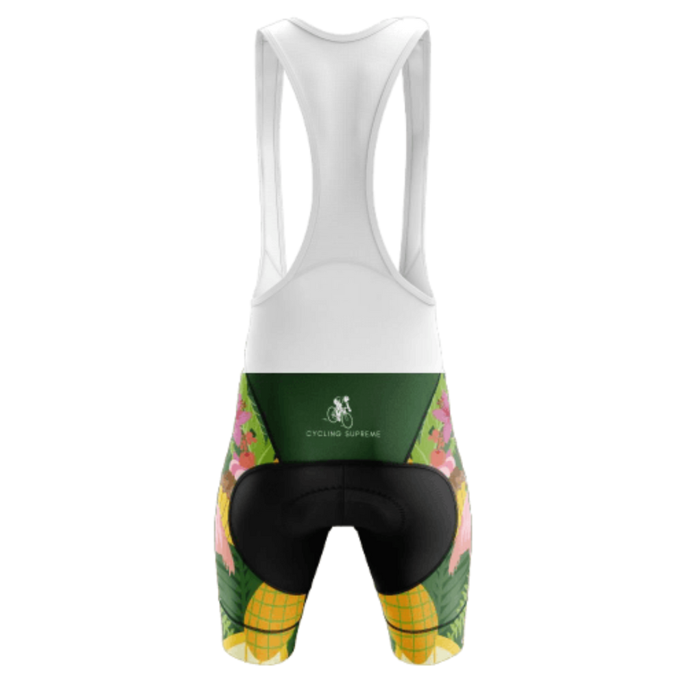 Tropical Bib Shorts with a vibrant tropical design and breathable fabric for a stylish and comfortable cycling experience. | Cycling Supreme