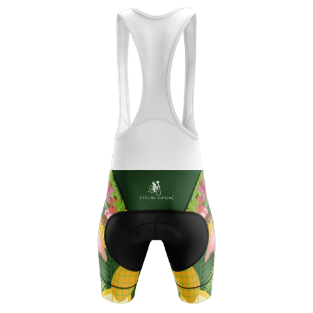 Tropical Bib Shorts with a vibrant tropical design and breathable fabric for a stylish and comfortable cycling experience. | Cycling Supreme