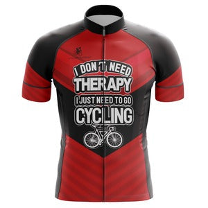"I Don't Need Therapy I Just Need To Go Cycling" men's cycling jersey, humorous statement | Cycling Supreme