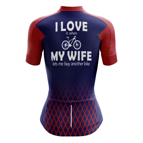 Women's cycling jersey with bike buying humor. | Cycling Supreme