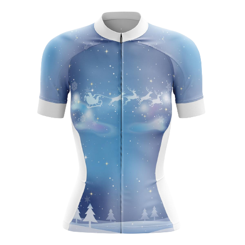 Women's cycling jersey with Santa's sleigh design. | Cycling Supreme