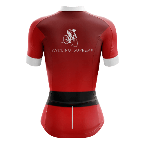 Women's cycling jersey resembling Santa's suit. | Cycling Supreme