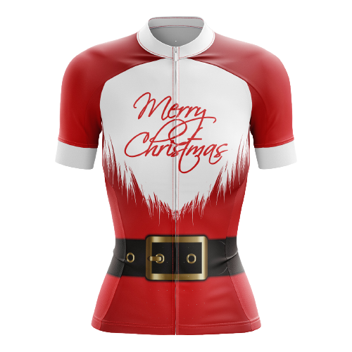 Women's cycling jersey resembling Santa's suit. | Cycling Supreme
