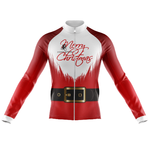 Men's long sleeve cycling jersey with Santa suit design. | Cycling Supreme