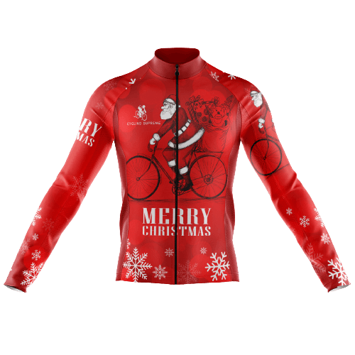 Men's long sleeve cycling jersey with riding Santa design. | Cycling Supreme