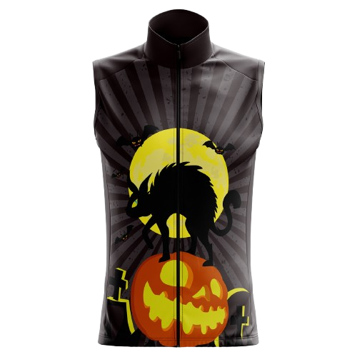 Men's Halloween Creepy Cat sleeveless cycling jersey featuring a bold creepy cat design and breathable fabric. | Cycling Supreme