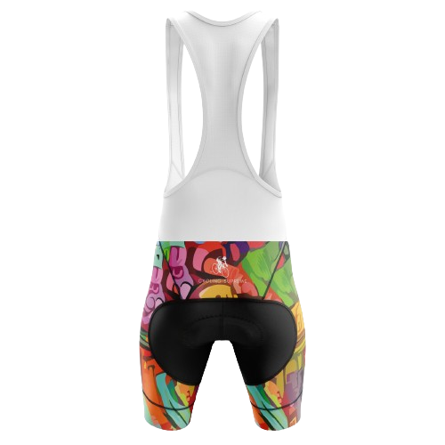 Vibrant color splash design unisex bib shorts for a lively cycling outfit. | Cycling Supreme