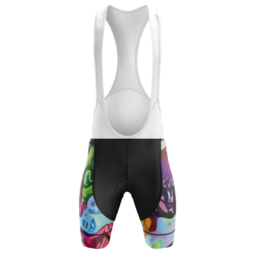 Vibrant color splash design unisex bib shorts for a lively cycling outfit. | Cycling Supreme