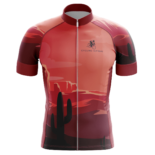 Red Sunset Cactus men's cycling jersey, desert sunset | Cycling Supreme