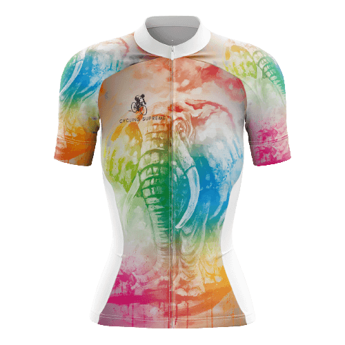 Women's cycling jersey with tie-dye elephant design. | Cycling Supreme