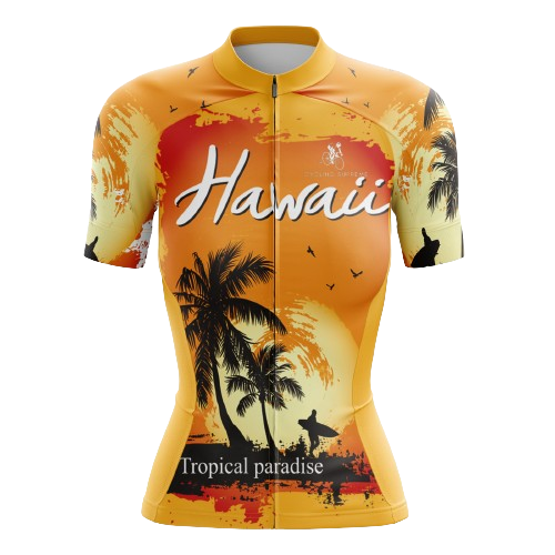 Women's Hawaii Orange cycling jersey featuring a bright orange design inspired by Hawaii and breathable fabric for a vibrant and comfortable ride. | Cycling Supreme