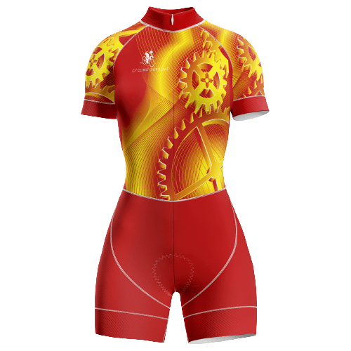 Gear-themed women's triathlon suit for cycling enthusiasts. | Cycling Supreme