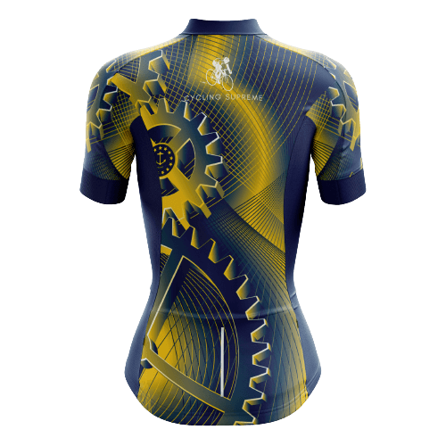 Women's cycling jersey featuring gear patterns. | Cycling Supreme