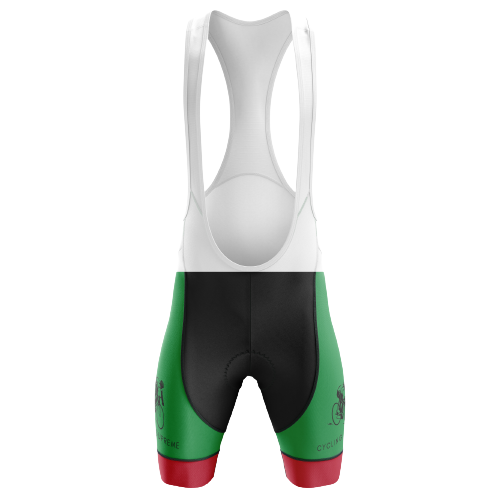 Green and red unisex bib shorts inspired by Mexican colors. | Cycling Supreme