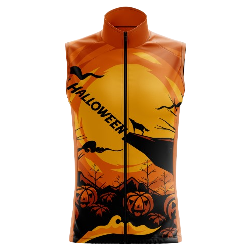 Men's Halloween sleeveless cycling jersey with spooky design and breathable material for cool rides. | Cycling Supreme
