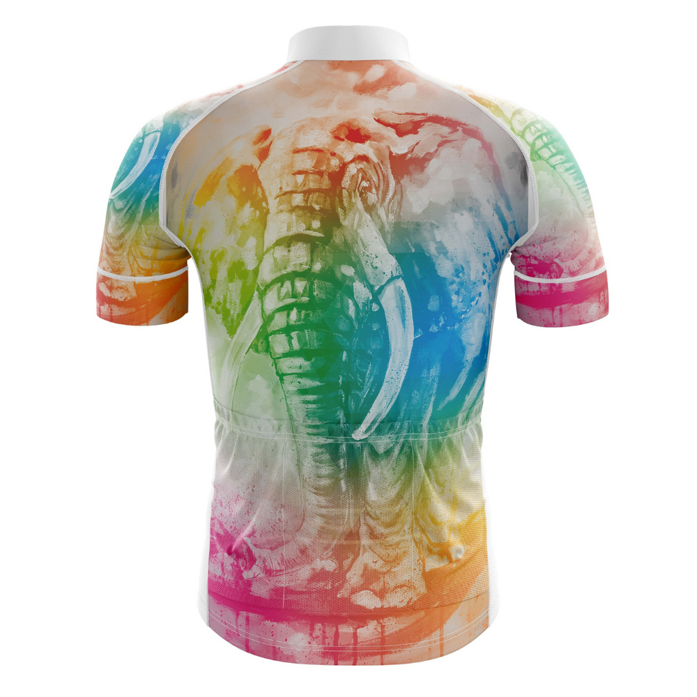Men's Tie Dye Elephant cycling jersey with a colorful tie-dye elephant design and breathable fabric for a vibrant and comfortable ride. | Cycling Supreme