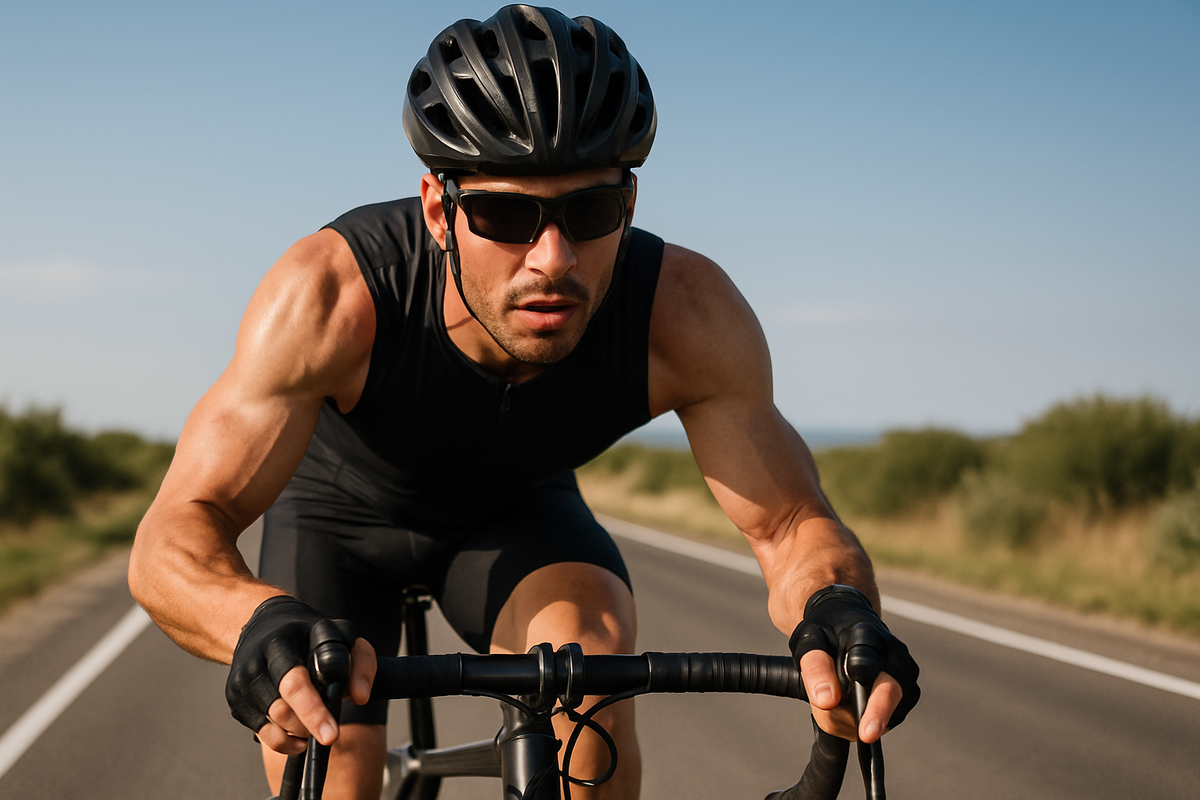 image of a cyclist wearing sleeveless cycling jerset